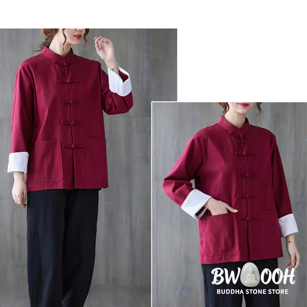 Buddha Stones Women’s Frog-Button Long Sleeve Shirt Pants Meditation Cotton Linen Clothing - Women’s Meditation Cloth