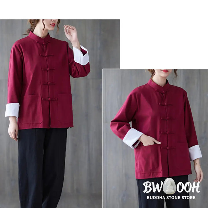Buddha Stones Women’s Frog-Button Long Sleeve Shirt Pants Meditation Cotton Linen Clothing - Women’s Meditation Cloth