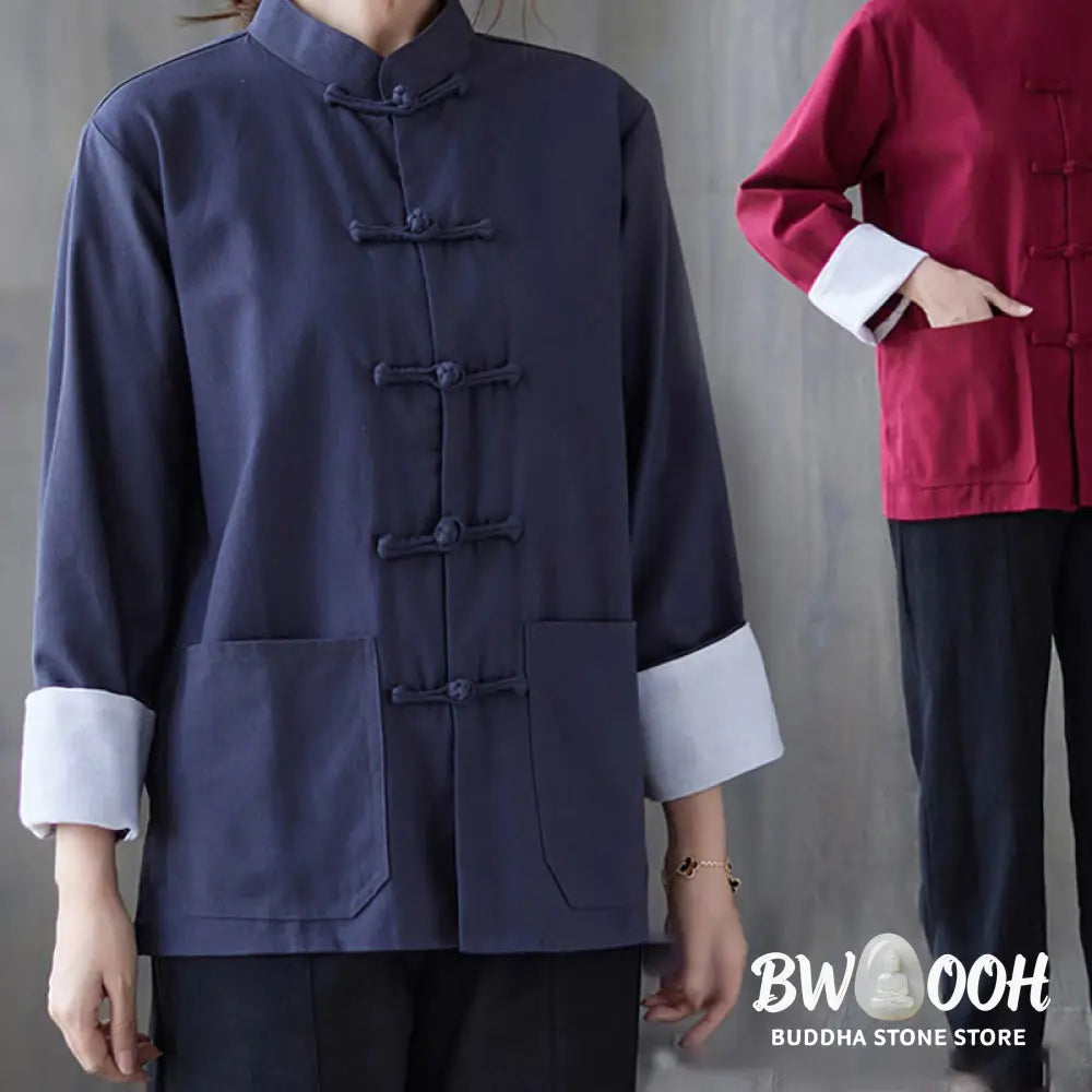 Buddha Stones Women’s Frog-Button Long Sleeve Shirt Pants Meditation Cotton Linen Clothing - Women’s Meditation Cloth