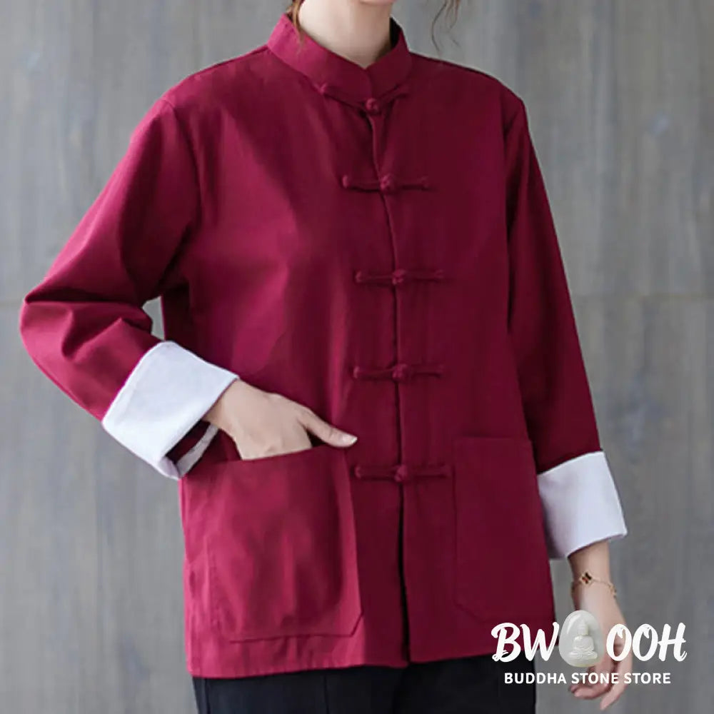 Buddha Stones Women’s Frog-Button Long Sleeve Shirt Pants Meditation Cotton Linen Clothing - Women’s Meditation Cloth