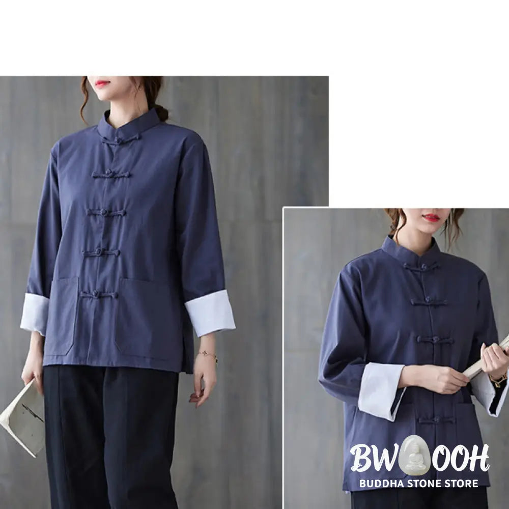 Buddha Stones Women’s Frog-Button Long Sleeve Shirt Pants Meditation Cotton Linen Clothing - Women’s Meditation Cloth
