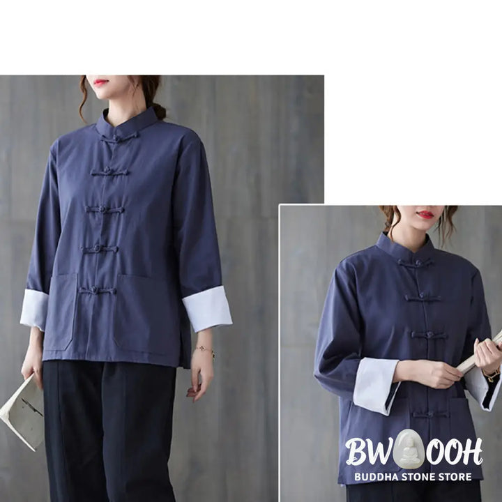 Buddha Stones Women’s Frog-Button Long Sleeve Shirt Pants Meditation Cotton Linen Clothing - Women’s Meditation Cloth