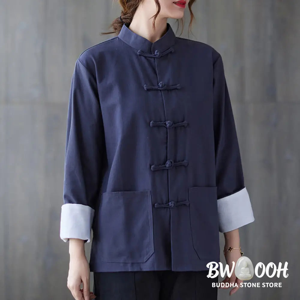 Buddha Stones Women’s Frog-Button Long Sleeve Shirt Pants Meditation Cotton Linen Clothing - Women’s Meditation Cloth