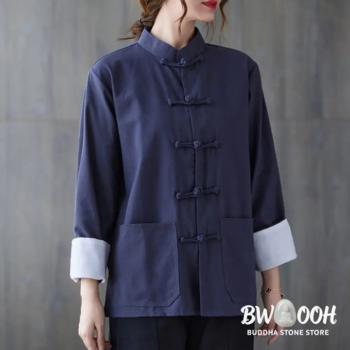 Buddha Stones Women’s Frog-Button Long Sleeve Shirt Pants Meditation Cotton Linen Clothing - Women’s Meditation Cloth