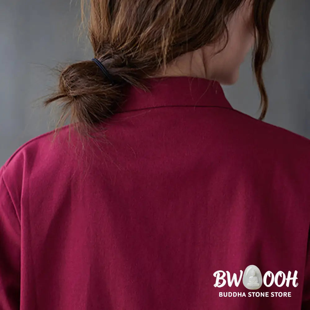 Buddha Stones Women’s Frog-Button Long Sleeve Shirt Pants Meditation Cotton Linen Clothing - Women’s Meditation Cloth