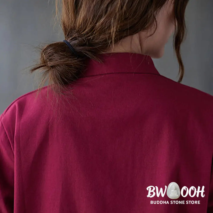 Buddha Stones Women’s Frog-Button Long Sleeve Shirt Pants Meditation Cotton Linen Clothing - Women’s Meditation Cloth