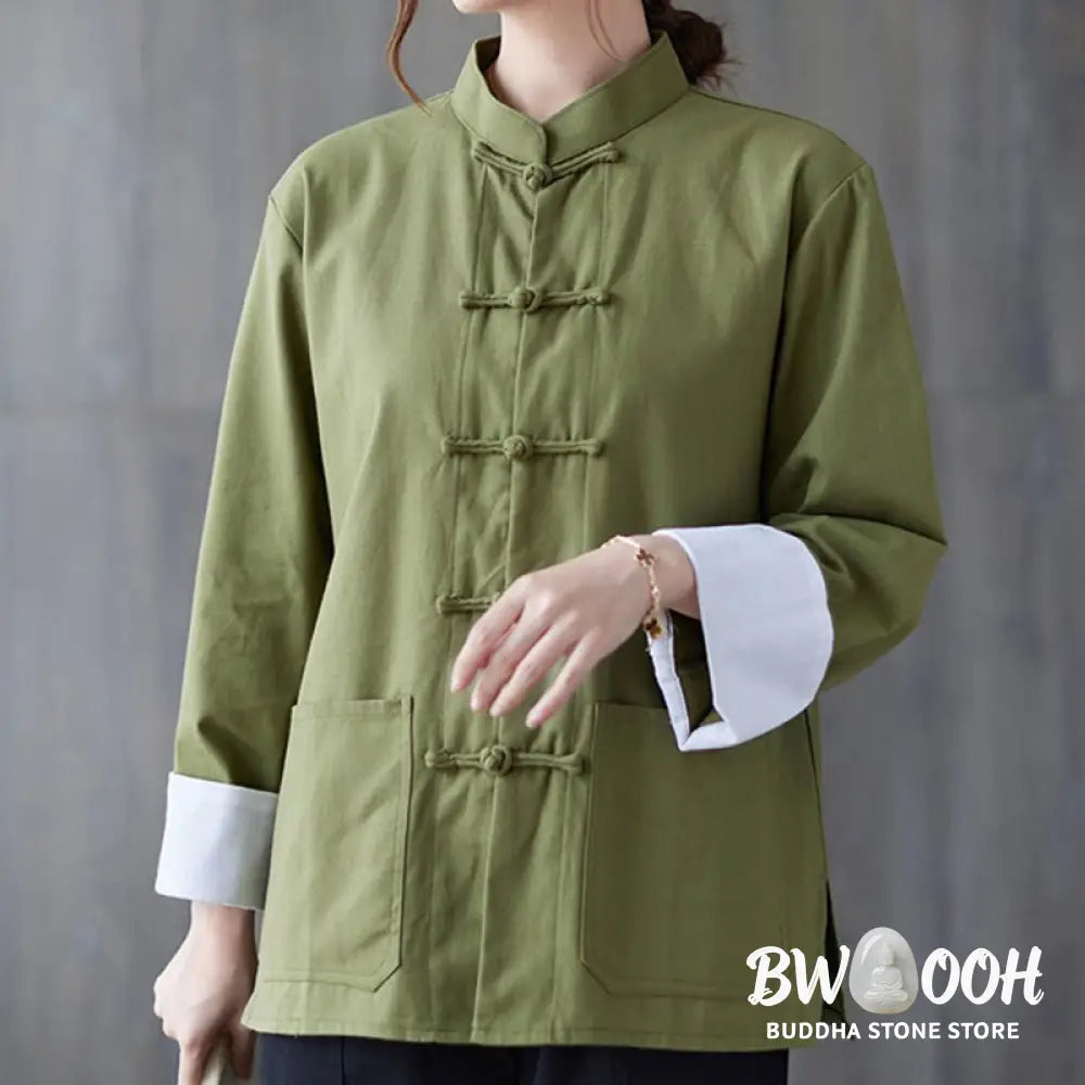 Buddha Stones Women’s Frog-Button Long Sleeve Shirt Pants Meditation Cotton Linen Clothing - Women’s Meditation Cloth