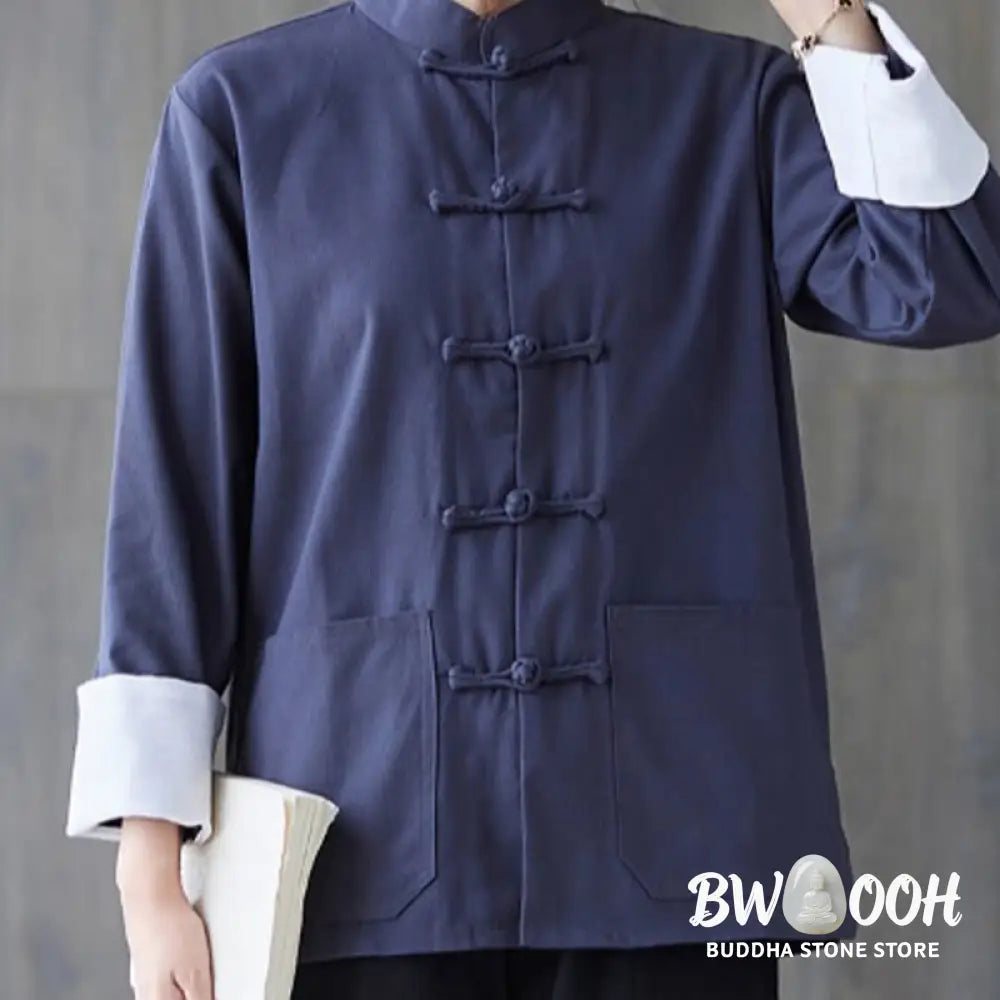Buddha Stones Women’s Frog-Button Long Sleeve Shirt Pants Meditation Cotton Linen Clothing - Women’s Meditation Cloth
