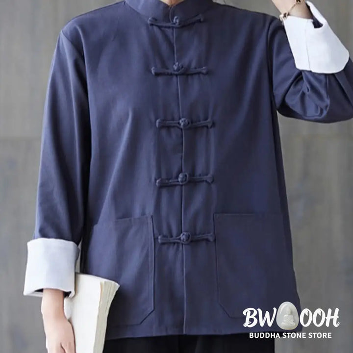 Buddha Stones Women’s Frog-Button Long Sleeve Shirt Pants Meditation Cotton Linen Clothing - Women’s Meditation Cloth