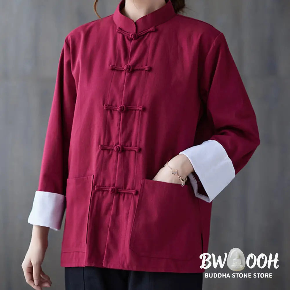 Buddha Stones Women’s Frog-Button Long Sleeve Shirt Pants Meditation Cotton Linen Clothing - Women’s Meditation Cloth