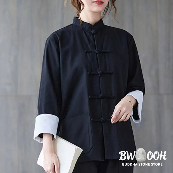 Buddha Stones Women’s Frog-Button Long Sleeve Shirt Pants Meditation Cotton Linen Clothing - Women’s Meditation Cloth