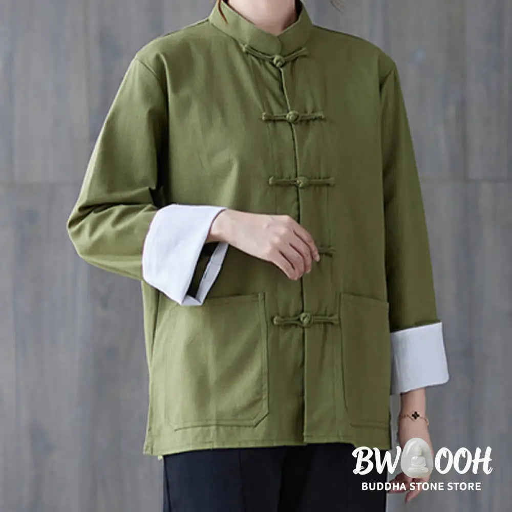 Buddha Stones Women’s Frog-Button Long Sleeve Shirt Pants Meditation Cotton Linen Clothing - Women’s Meditation Cloth