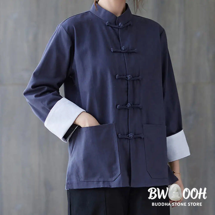 Buddha Stones Women’s Frog-Button Long Sleeve Shirt Pants Meditation Cotton Linen Clothing - Women’s Meditation Cloth