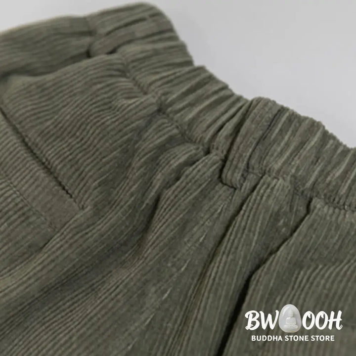 Buddha Stones Women’s High Waist Zipper Design Wide Leg Cotton Corduroy Pants With Pockets - Women’s Wide Leg Pants