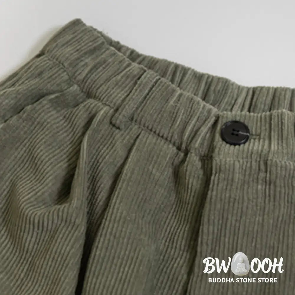 Buddha Stones Women’s High Waist Zipper Design Wide Leg Cotton Corduroy Pants With Pockets - Women’s Wide Leg Pants