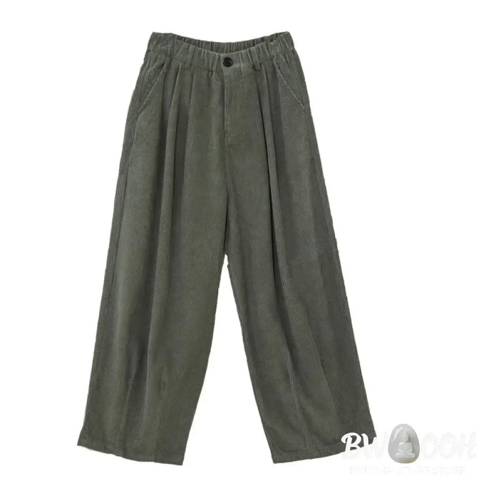 Buddha Stones Women’s High Waist Zipper Design Wide Leg Cotton Corduroy Pants With Pockets - Women’s Wide Leg Pants