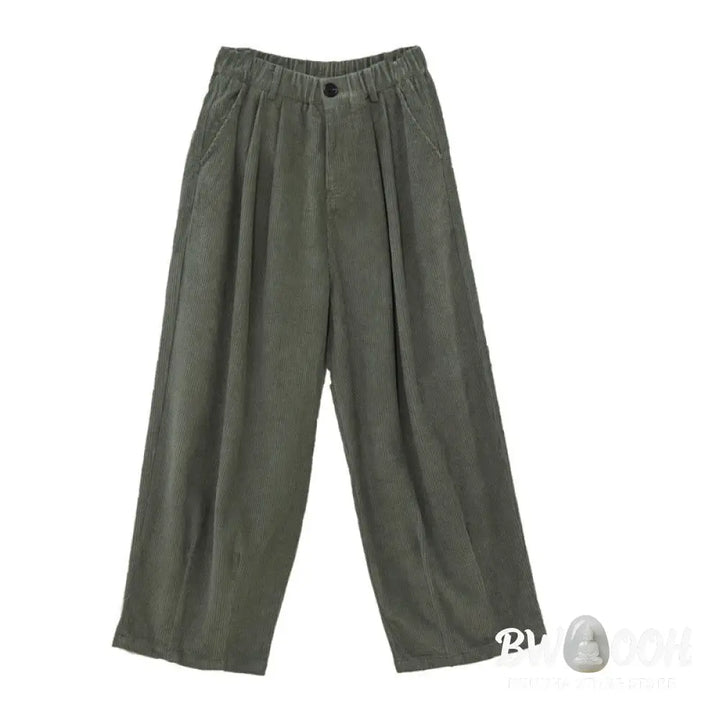 Buddha Stones Women’s High Waist Zipper Design Wide Leg Cotton Corduroy Pants With Pockets - Women’s Wide Leg Pants