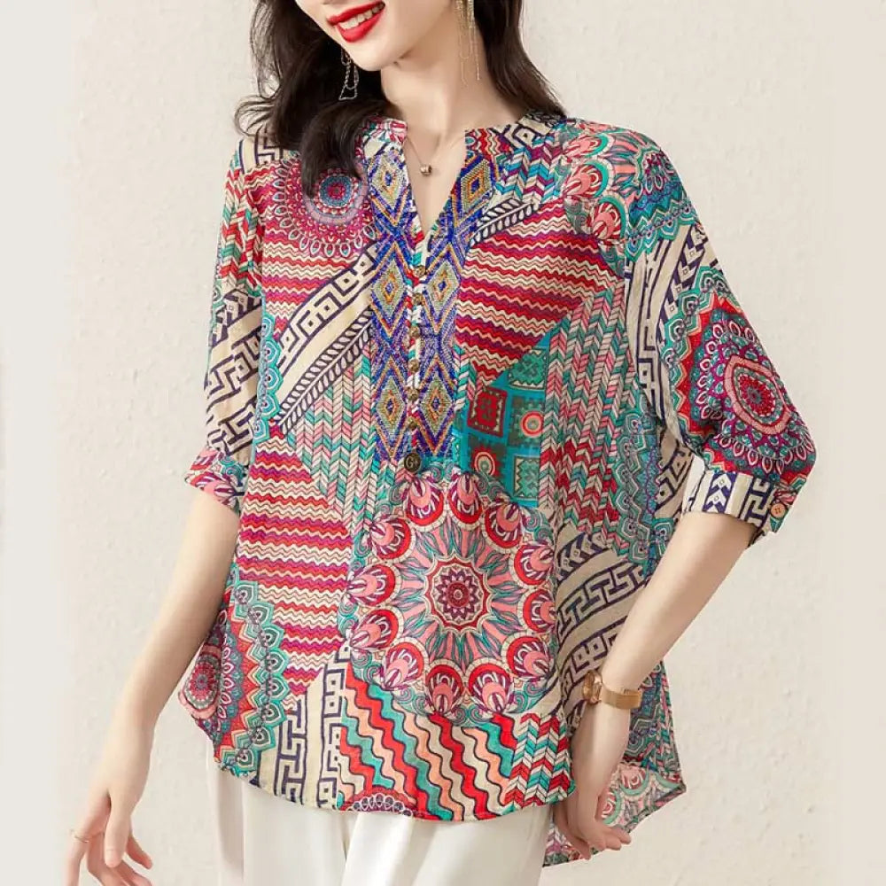 BWOOOH Women's Mandala Geometry Half Button Shirt