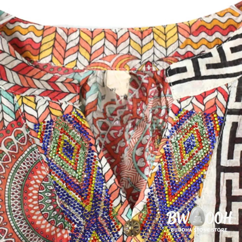 Buddha Stones Women’s Mandala Geometry Half Button Shirt - Women’s Shirts