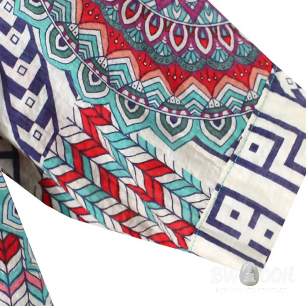 Buddha Stones Women’s Mandala Geometry Half Button Shirt - Women’s Shirts
