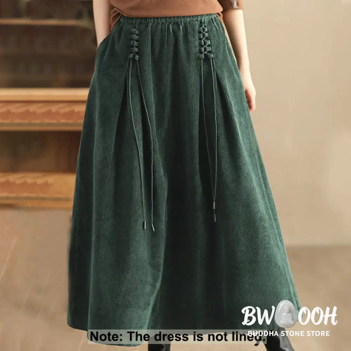 Buddha Stones Women’s Plain Corduroy 7-8 Length Skirt With Pockets - Skirt