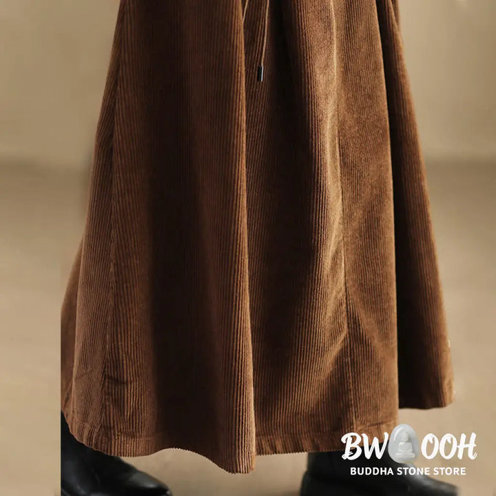 Buddha Stones Women’s Plain Corduroy 7-8 Length Skirt With Pockets - Skirt