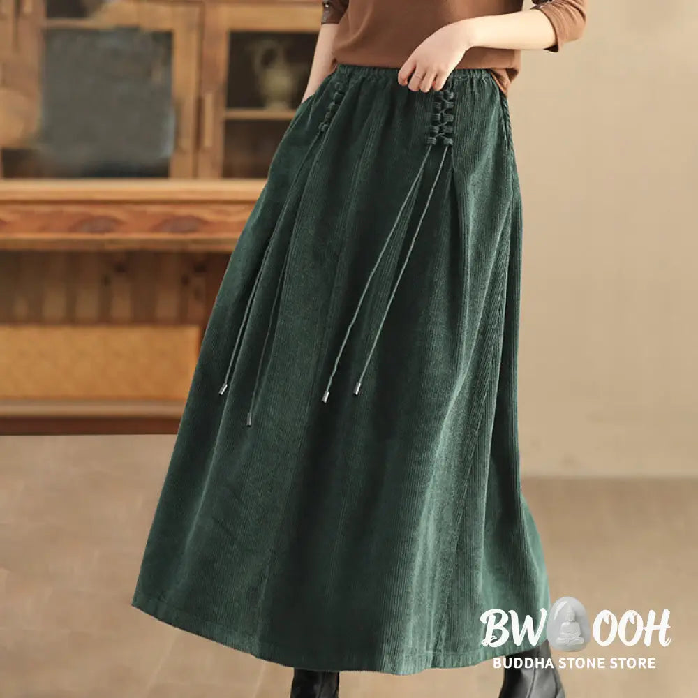 Buddha Stones Women’s Plain Corduroy 7-8 Length Skirt With Pockets - Skirt
