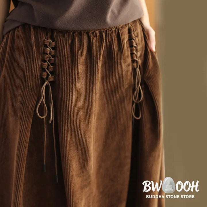 Buddha Stones Women’s Plain Corduroy 7-8 Length Skirt With Pockets - Skirt