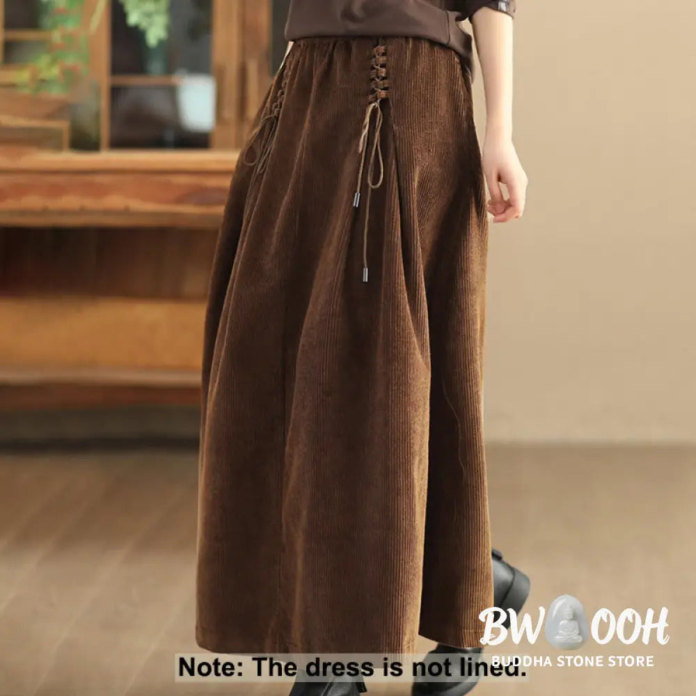 Buddha Stones Women’s Plain Corduroy 7-8 Length Skirt With Pockets - Skirt
