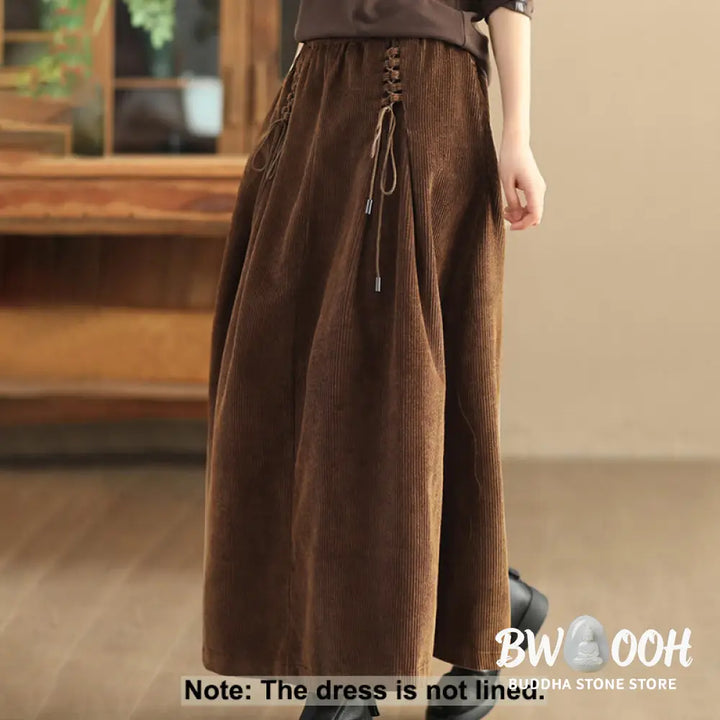 Buddha Stones Women’s Plain Corduroy 7-8 Length Skirt With Pockets - Skirt