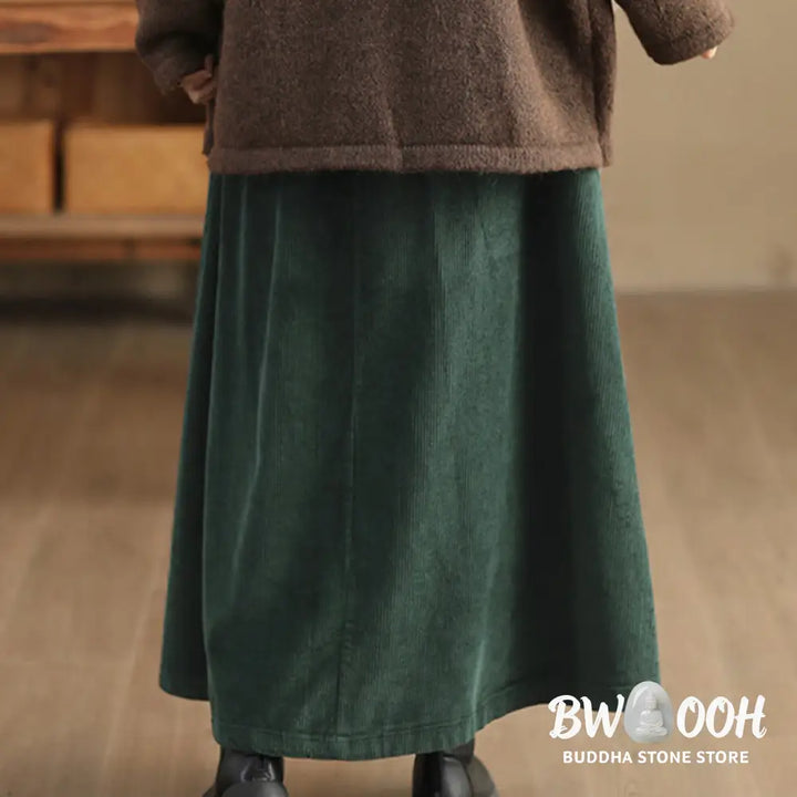Buddha Stones Women’s Plain Corduroy 7-8 Length Skirt With Pockets - Skirt