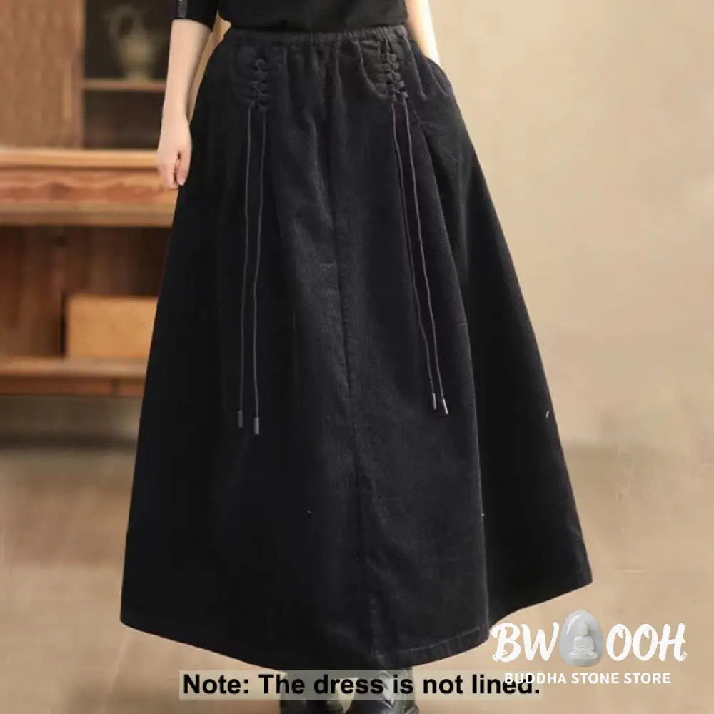 Buddha Stones Women’s Plain Corduroy 7-8 Length Skirt With Pockets - Skirt