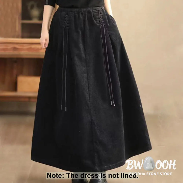 Buddha Stones Women’s Plain Corduroy 7-8 Length Skirt With Pockets - Skirt