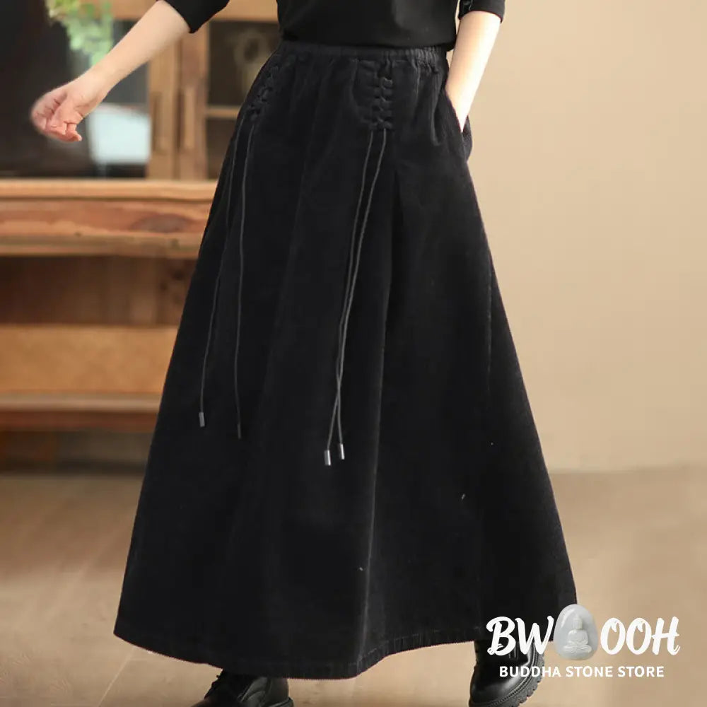 Buddha Stones Women’s Plain Corduroy 7-8 Length Skirt With Pockets - Skirt