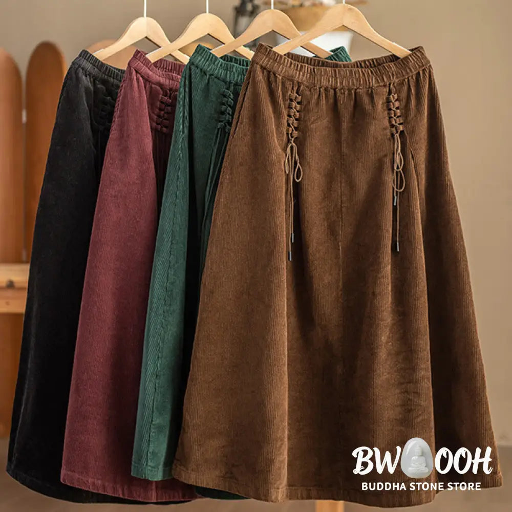 Buddha Stones Women’s Plain Corduroy 7-8 Length Skirt With Pockets - Skirt