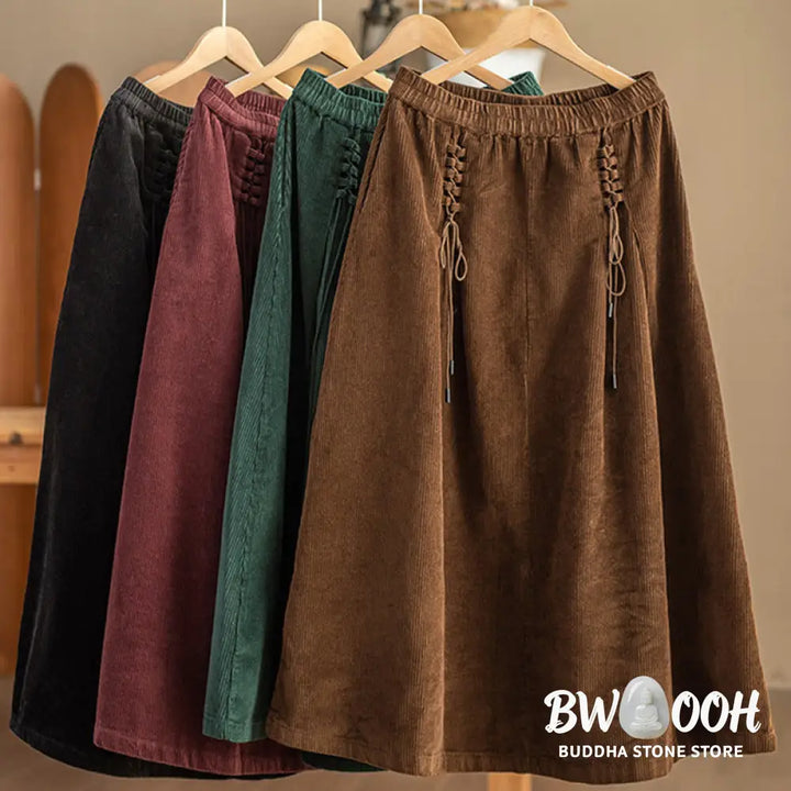 Buddha Stones Women’s Plain Corduroy 7-8 Length Skirt With Pockets - Skirt