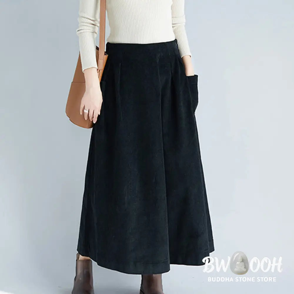 Buddha Stones Women’s Plain Side Zipper Design Wide Leg Corduroy 7-8 Length Pants With Pockets - Women’s Wide Leg Pants
