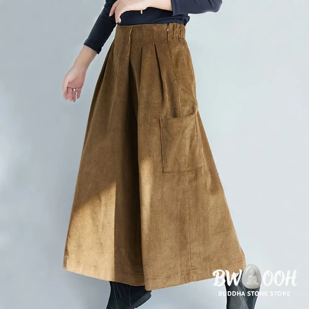 Buddha Stones Women’s Plain Side Zipper Design Wide Leg Corduroy 7-8 Length Pants With Pockets - Women’s Wide Leg Pants