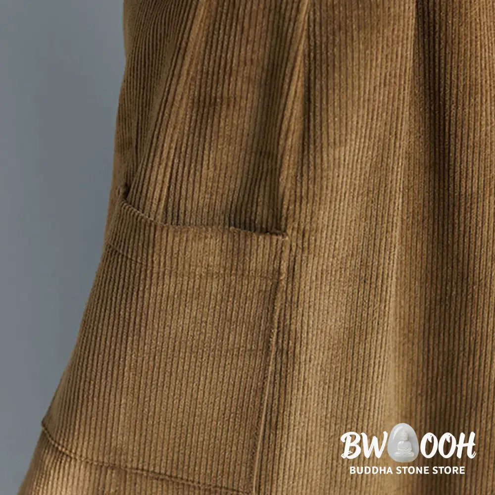 Buddha Stones Women’s Plain Side Zipper Design Wide Leg Corduroy 7-8 Length Pants With Pockets - Women’s Wide Leg Pants