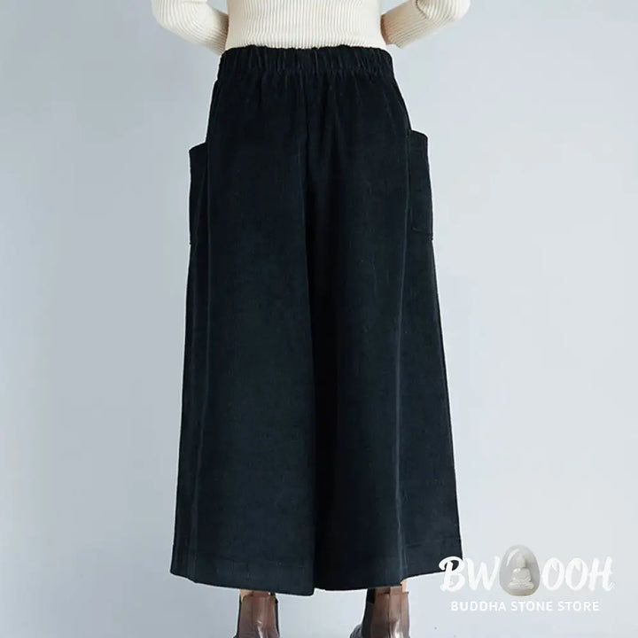Buddha Stones Women’s Plain Side Zipper Design Wide Leg Corduroy 7-8 Length Pants With Pockets - Women’s Wide Leg Pants