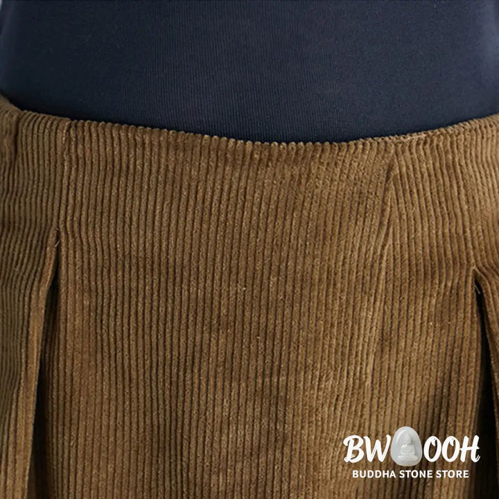 Buddha Stones Women’s Plain Side Zipper Design Wide Leg Corduroy 7-8 Length Pants With Pockets - Women’s Wide Leg Pants