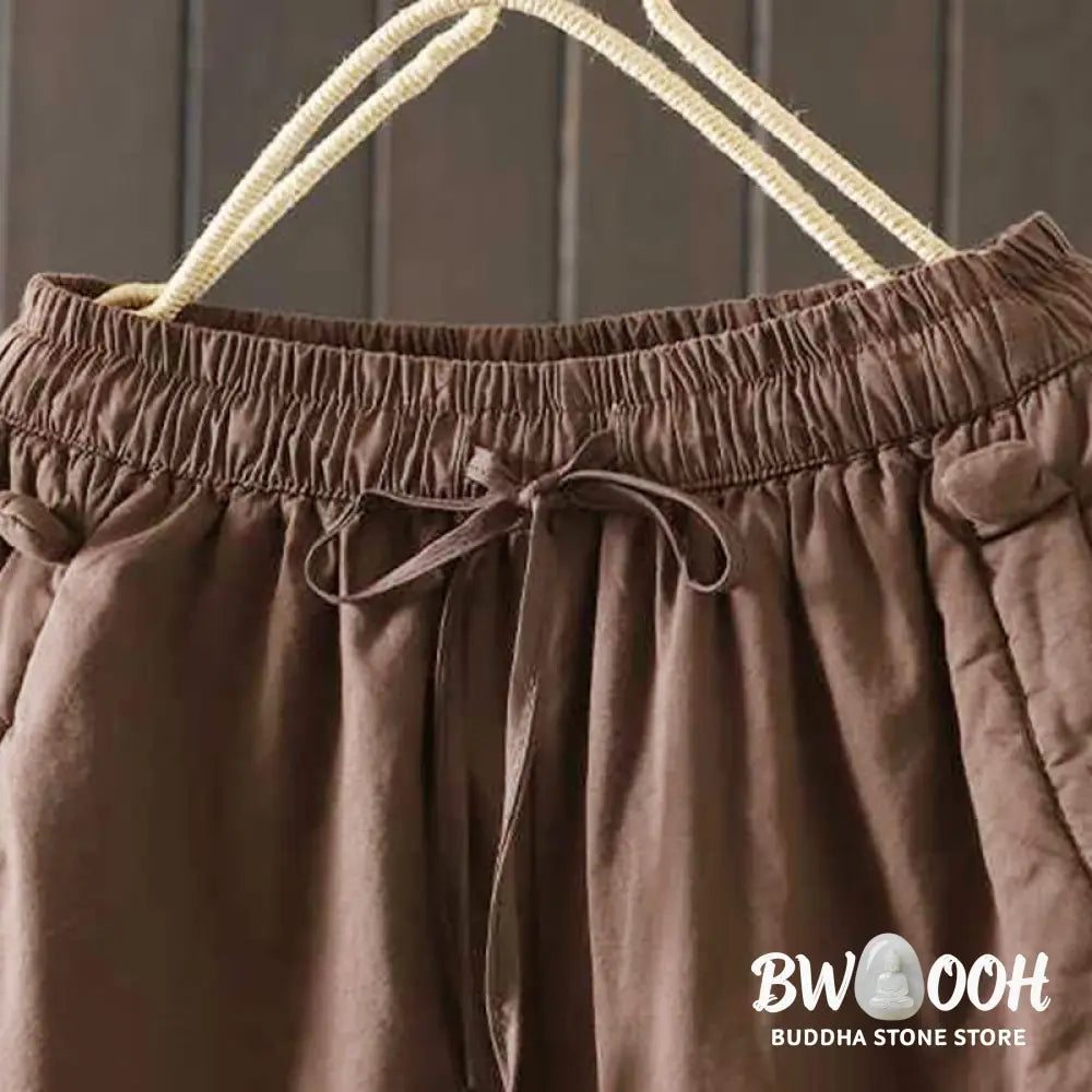 Buddha Stones Women’s Winter Drawstring Fleece-Lined Thermal Harem Pants With Pockets - Women’s Harem Pants
