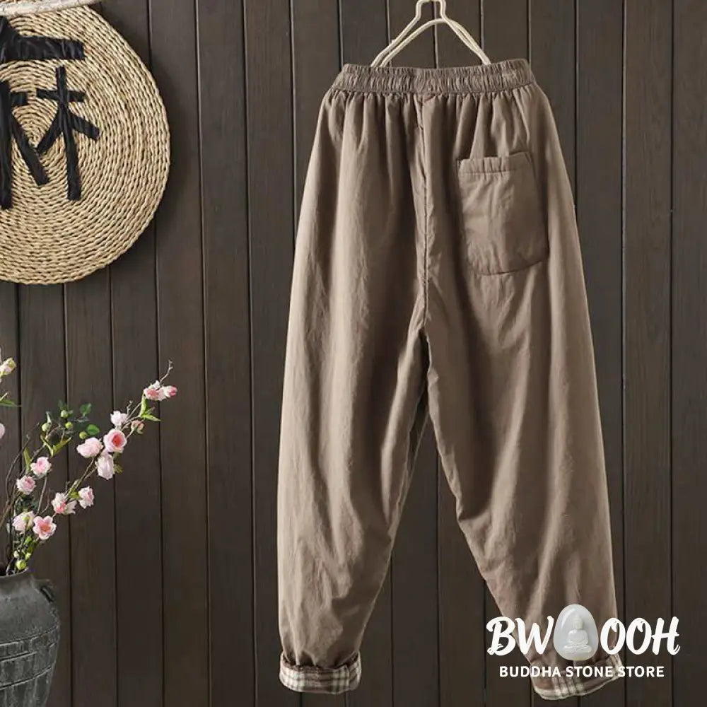 Buddha Stones Women’s Winter Drawstring Fleece-Lined Thermal Harem Pants With Pockets - Women’s Harem Pants