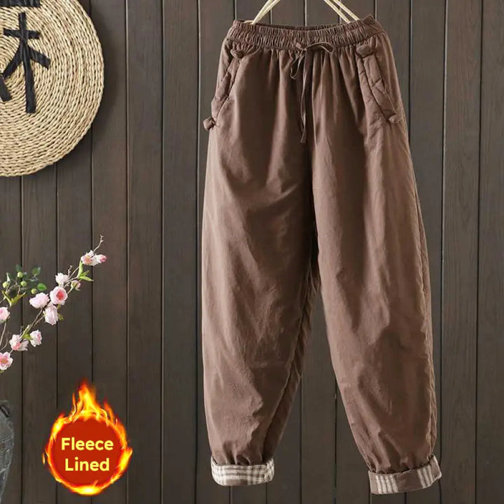 Buddha Stones Women’s Winter Drawstring Fleece-Lined Thermal Harem Pants With Pockets - Sienna / US4，UK/AU8，EU36 (L)