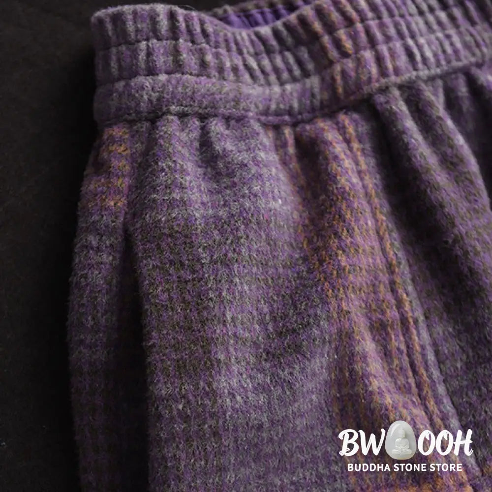 Buddha Stones Women’s Winter Plaid Pattern Cotton Thermal 7-8 Length Skirt With Pockets - Skirt
