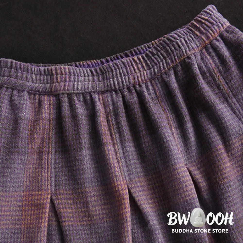 Buddha Stones Women’s Winter Plaid Pattern Cotton Thermal 7-8 Length Skirt With Pockets - Skirt