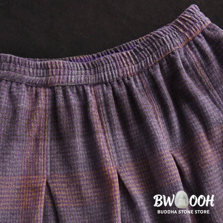 Buddha Stones Women’s Winter Plaid Pattern Cotton Thermal 7-8 Length Skirt With Pockets - Skirt