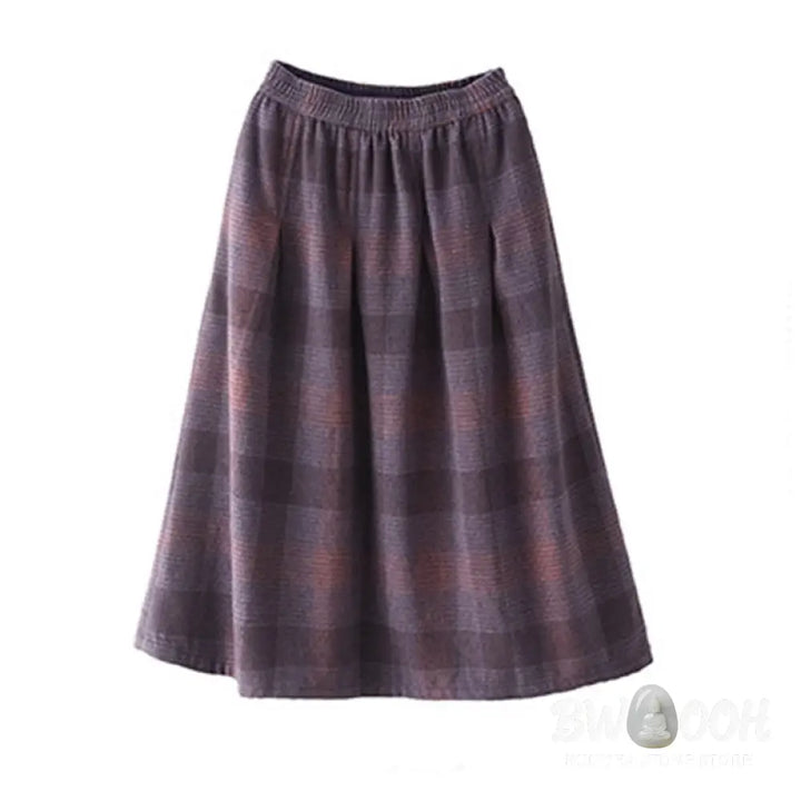 Buddha Stones Women’s Winter Plaid Pattern Cotton Thermal 7-8 Length Skirt With Pockets - Skirt
