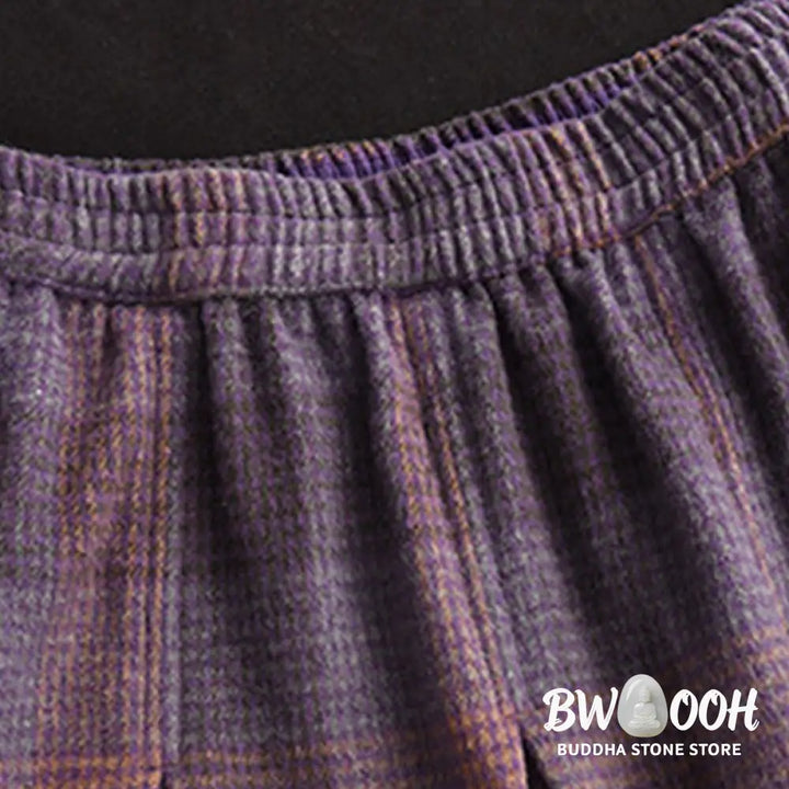 Buddha Stones Women’s Winter Plaid Pattern Cotton Thermal 7-8 Length Skirt With Pockets - Skirt