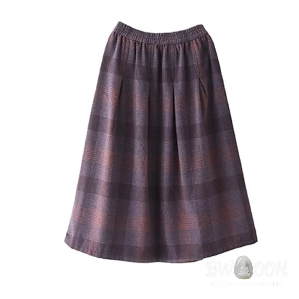 Buddha Stones Women’s Winter Plaid Pattern Cotton Thermal 7-8 Length Skirt With Pockets - Skirt